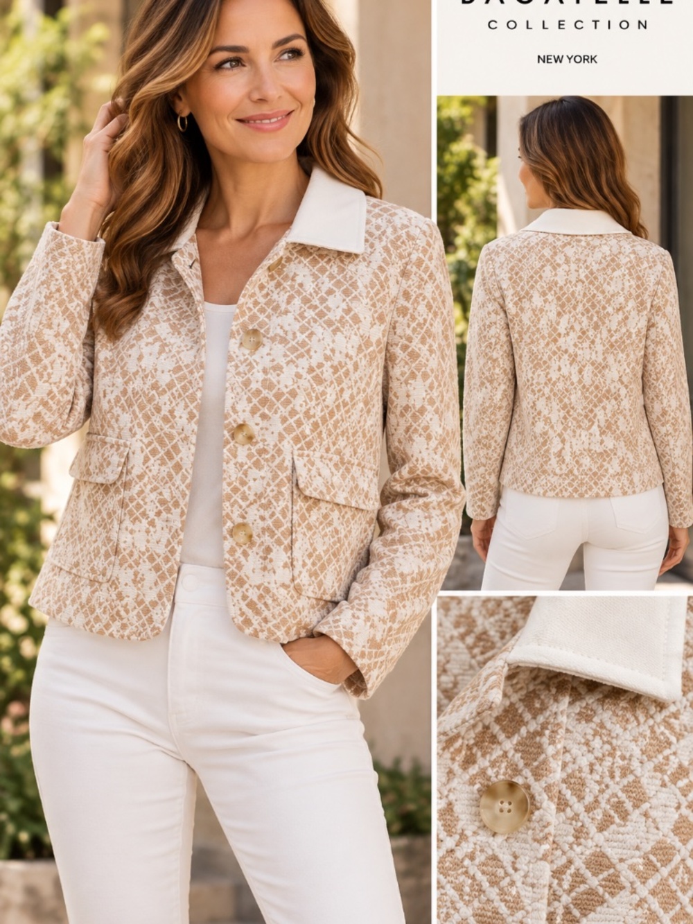 Bagatelle Collection Women’s L Cream Beige Textured Cropped Jacket Blazer